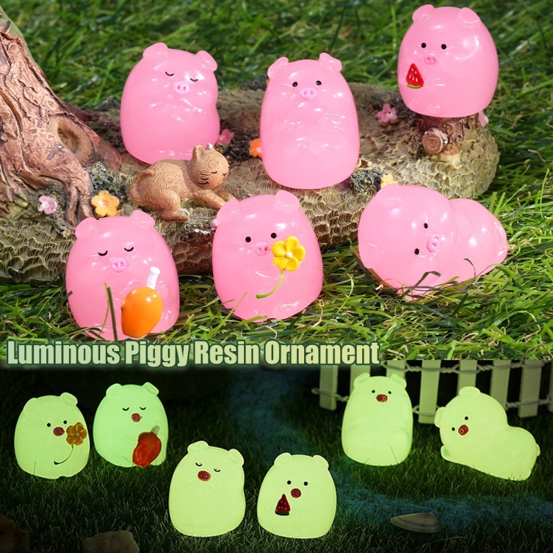 Kawaii Resin Babi Dinosaurus Kelinci Luminous Dekorasi/Mini Bercahaya Dalam Gelap Hewan Ornamen DIY Dekorasi Rumah Kerajinan