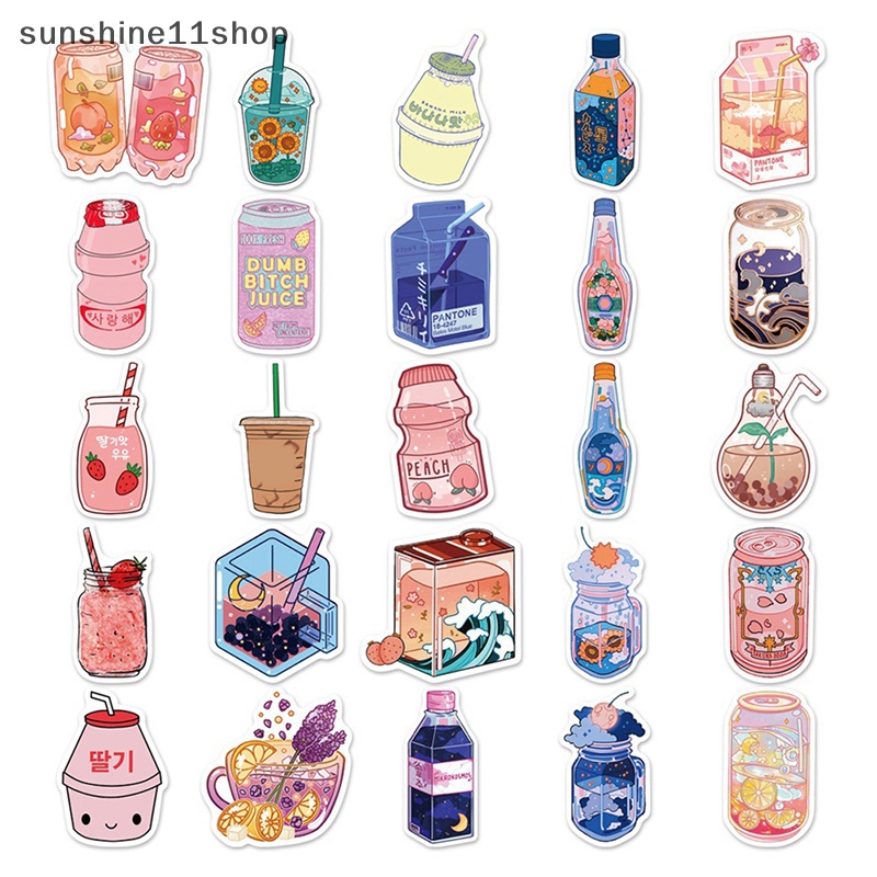 Sho 50PCS Lucu Botol Minum Stiker Kartun Decals Diary Scrapbook Laptop Ponsel Graffiti Sticker Koper DIY Kreatif Dekorasi N