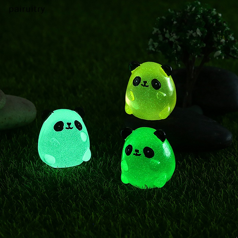 Prt 2pcs Luminous Panda Micro Resin Landscape Figure Ornamen Menyala Dalam Gelap Miniatur Taman Micro Pesta Mobil Dekorasi Rumah Aksesoris PRT