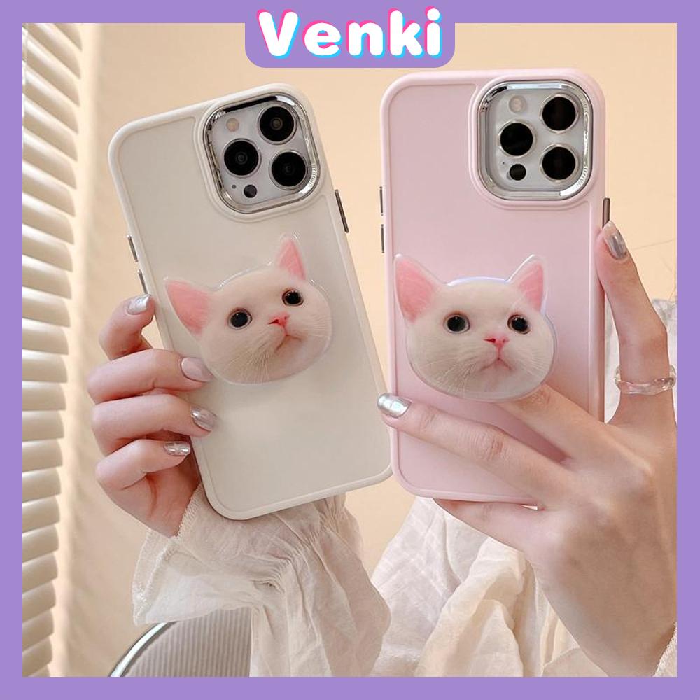 VENKI - Untuk iPhone 14 Pro Max iPhone Case dengan Kucing Lucu Dudukan Lipat Pegangan Bening Pink Plating Matte Soft Case Shockproof kompatibel dengan iPhone 13 Pro max 12 Pro Max 11 xr xs 7Plus