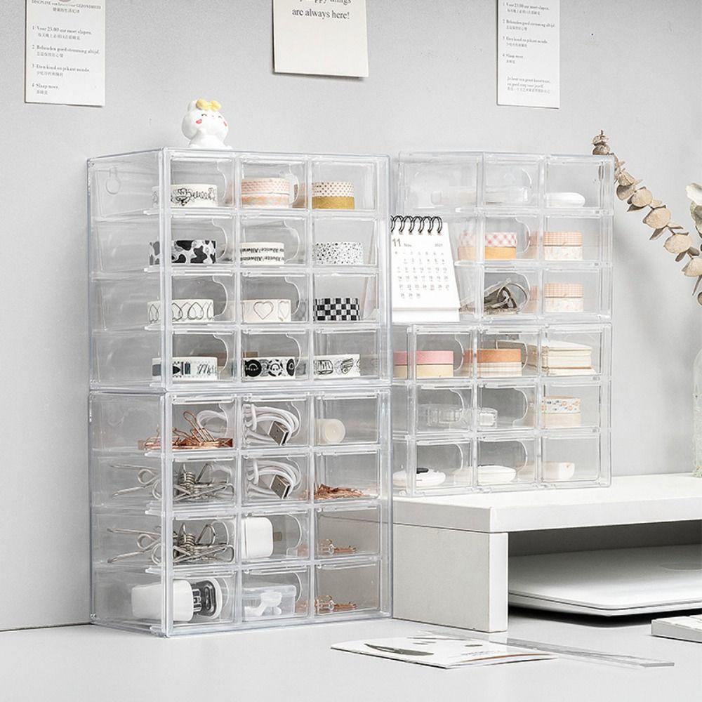 [Elegan] Desktop Storage Laci Fashion Wadah Makeup Plastik Earphone Perhiasan Rumah Kantor Serba Serbi Alat Tulis Organizer