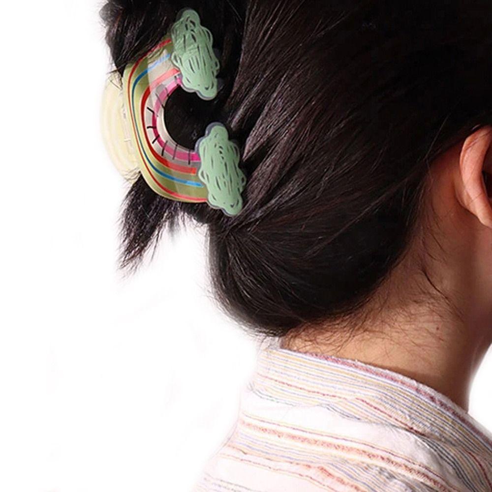 Agustinina Rainbow Hair Claw Lucu Elegan Ponytail Holder Bentuk Setengah Bulan Hiu Klip Permen Warna Geometris Akrilik Printing Jepit Rambut