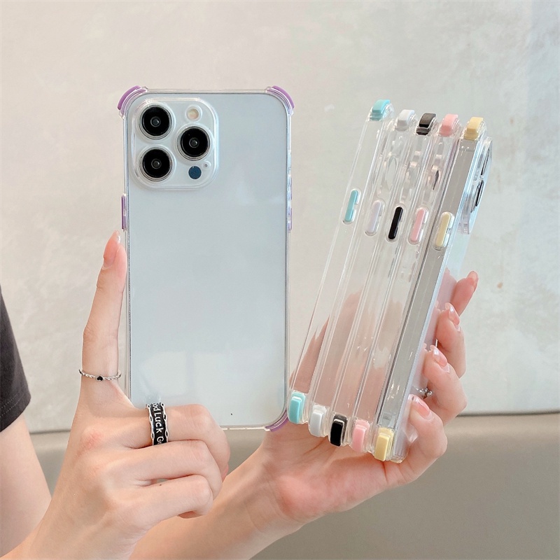 IPHONE Casing Soft Transparansi Tinggi Cocok Untuk Iphone14 13 12 11 Pro Max Color Border Four Corner Anti Drop Case