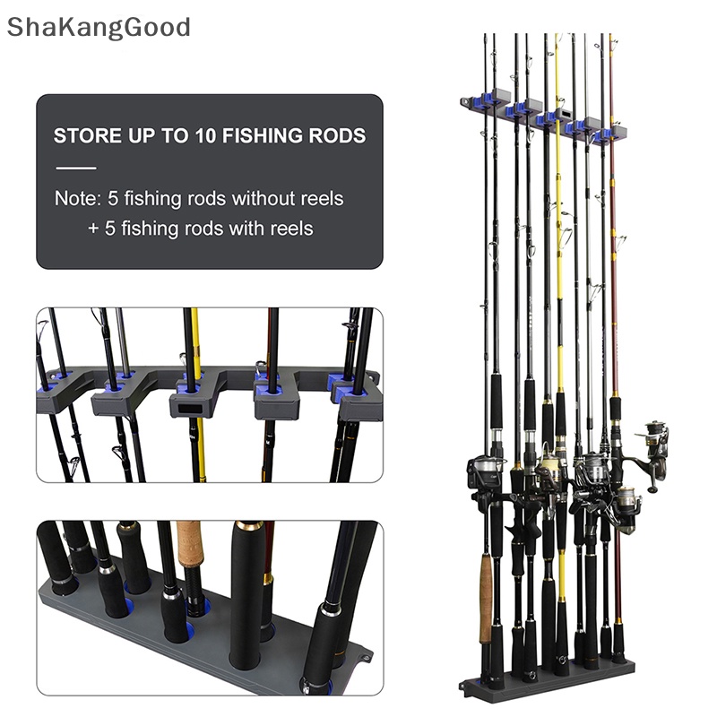 Skid Fishing Rod Holder Rak Batang Dinding Vertikal Simpan Hingga 10batang Tempat Pancing Holder Alat Penyimpanan 4warna SKK