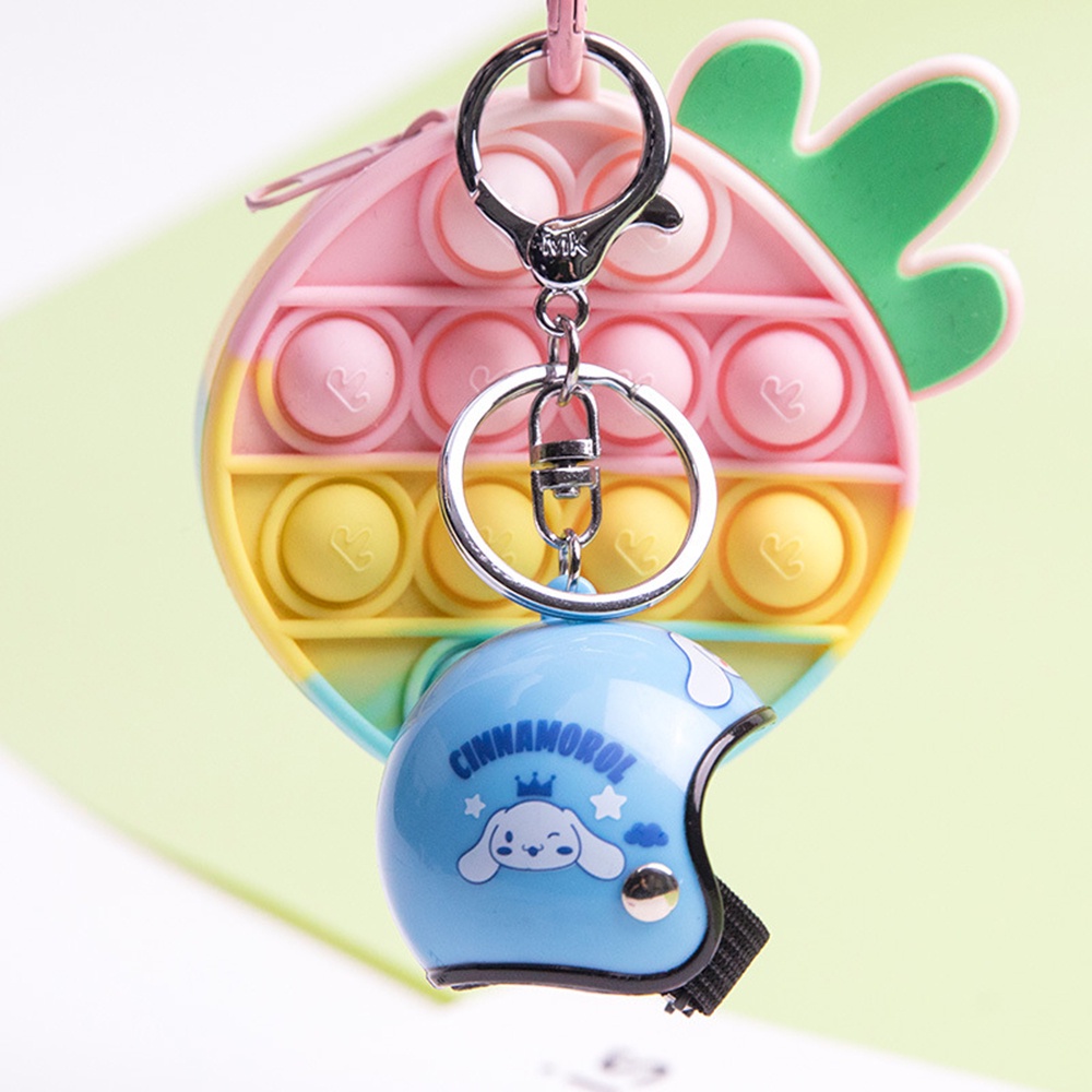 Gantungan Kunci Mobil Helm Kartun Mini Kreatif Printing Cinnamoroll Kuromi Lucu Tas Liontin Key Ring