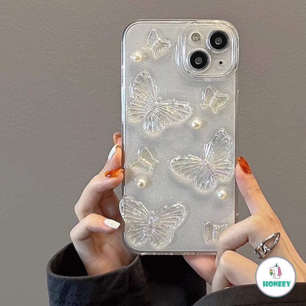 3d Butterfly Glitter Lem Bening Ponsel Case Untuk iPhone 11 Pro Max13 12 14 Pro Max XR X Xs Max7 8 Plus SE Lembut TPU Penutup Belakang