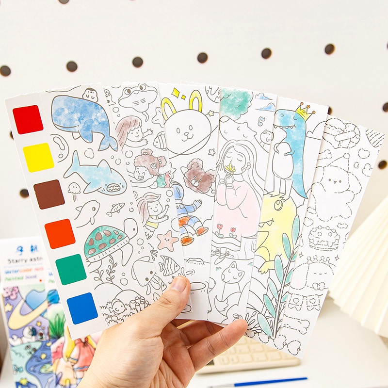 27pcs Notepad Graffiti Kartun Cat Air Anak-Anak Dengan Kuas Dan Pigmen