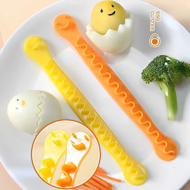 2pcs /set Telur Rebus Gelombang Pemotong Mewah Mengiris Telur Gadget Bahan PP Food grade Smiley Egg Engraving Cetakan Kreatif Telur Renda Slicer Alat Aksesoris Dapur