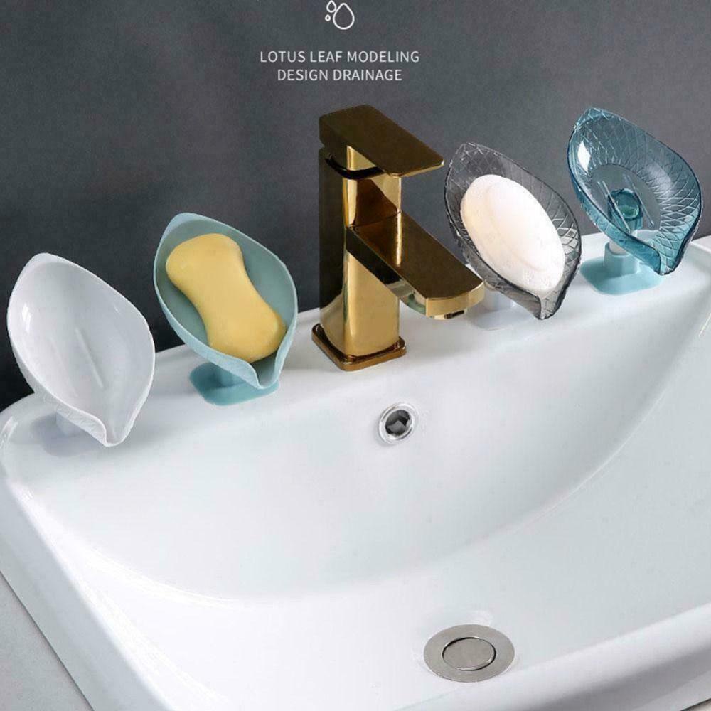 Populer Tempat Sabun Bentuk Daun Non-slip Aksesori Kamar Mandi Shower Drain Soap Dish