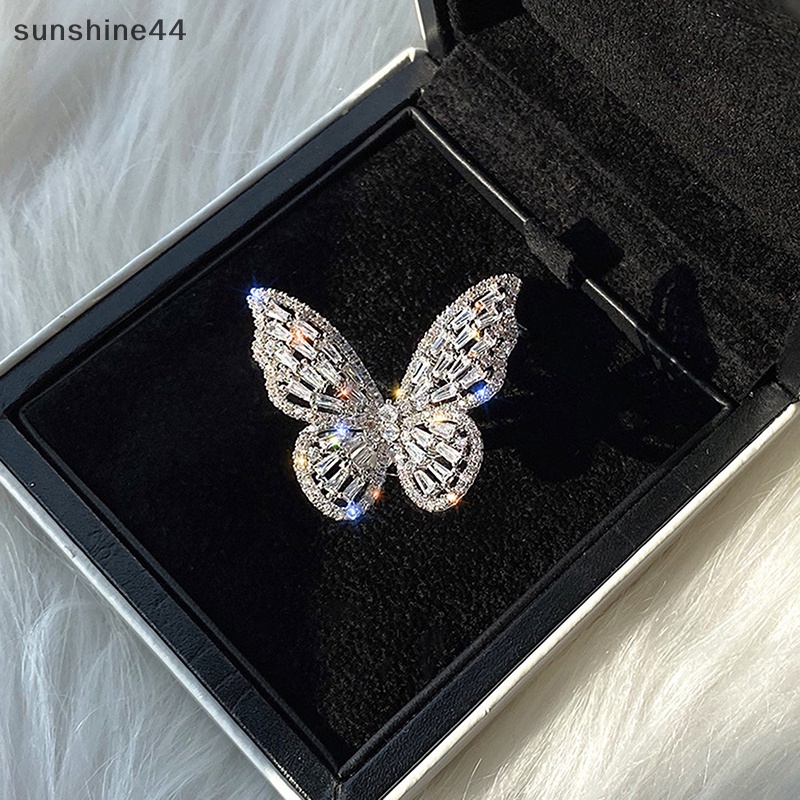 Cincin Kupu-Kupu Sunshine Zircon Permata Batu Pembukaan Berlebihan Cincin Buku Jari Besar ID