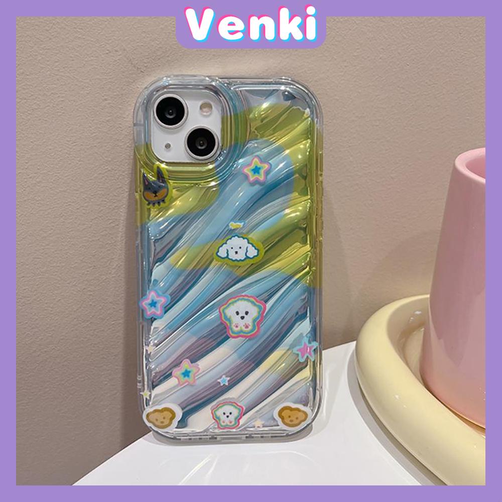 VENKI - Untuk iPhone 11 iPhone Case Laser Reflektif Bening Phone Case TPU Soft Shockproof Airbag Case Cute Gradient Puppy Kompatibel dengan iPhone 14 13 Pro max 12 Pro 7Plus 8Plus