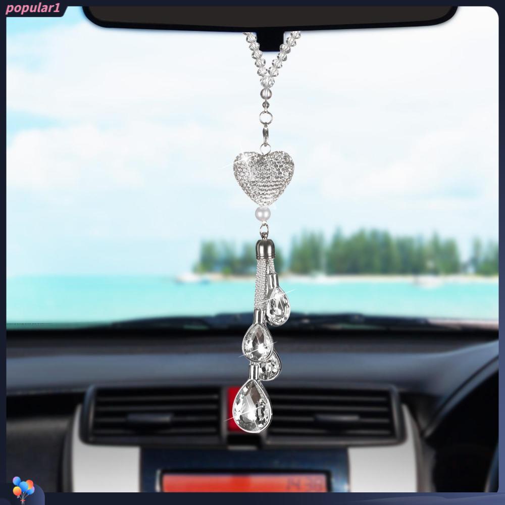 Populer Mobil Kristal Hati Kaca Spion Ornamen Berlian Imitasi Wanita Aksesoris Mobil Diamond Bling