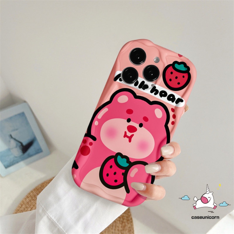 Untuk Samsung A14 A23 A12 A32 A04s A50 A24 A13 A52 A52s A04 A50s A21s A30s A10s A03s A02s A11 A30 A03 A31 A20s A51 A20 Lembut 3D Bergelombang Melengkung Tepi Cute Strawberry Bear Manyo Winnie Case