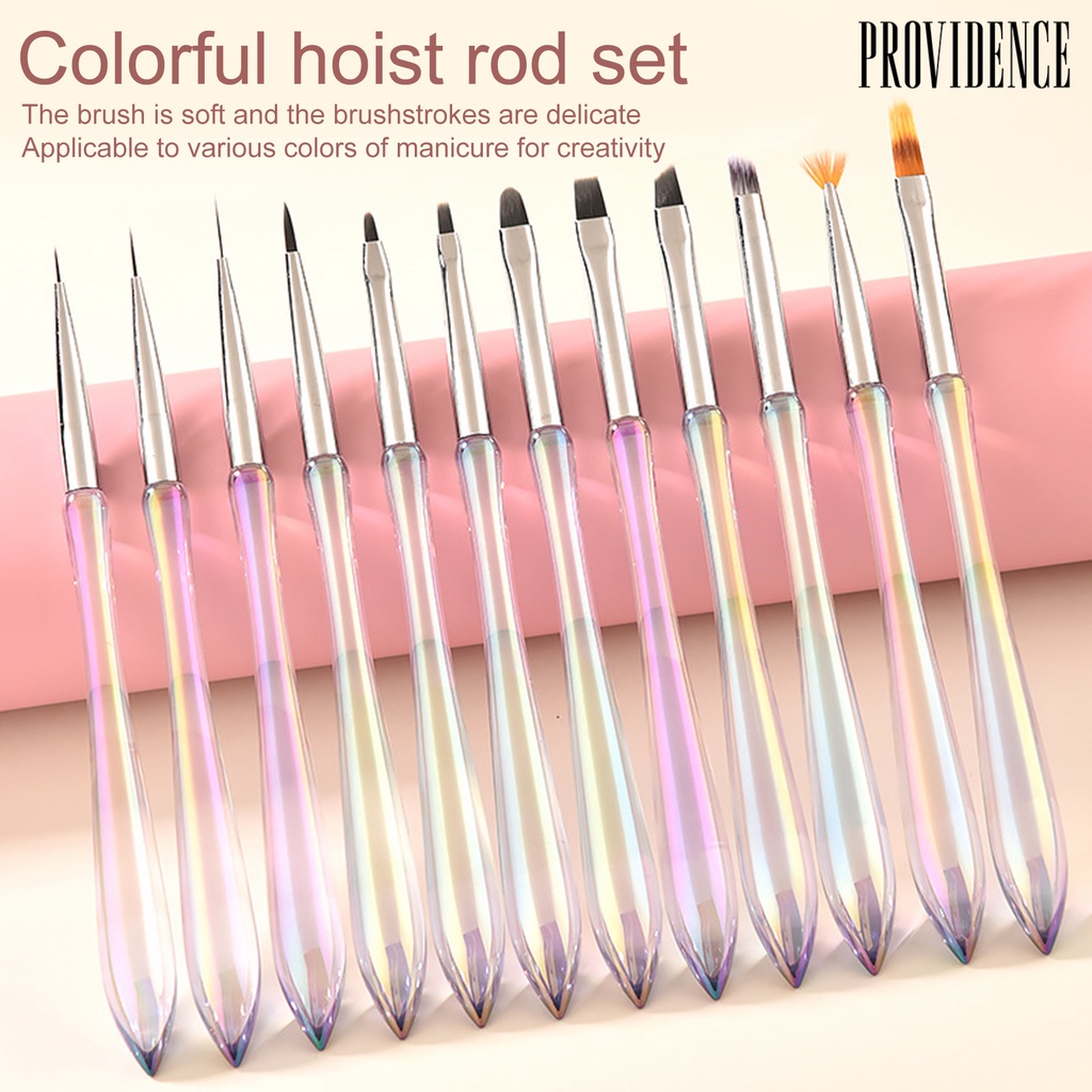 Providence 12Pcs/Set Nail Art Pen Fleksibel Bulu Nilon Non-Slip Desain Bunga Akrilik Garis Menggambar Pena DIY Profesional Kuku Gel Brush Manicure Alat Aksesoris Salon Kuku