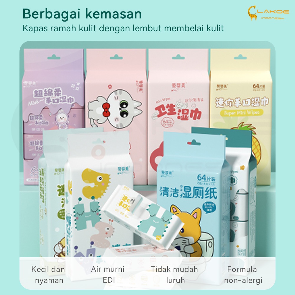 Lakoe 8pcs/set Tissue Basah Mini/ Tissue Basah Travel/Tisu Travel/Wet wipes mini