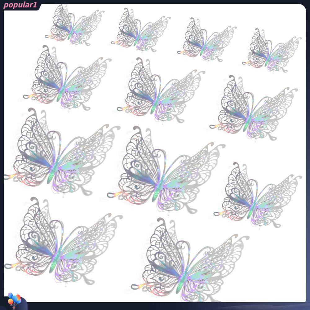 Populer 12PCS /Pack 3D Fantacy Butterfly Stiker Hadiah Dekorasi Rumah Tekstur Logam Mirage Warna