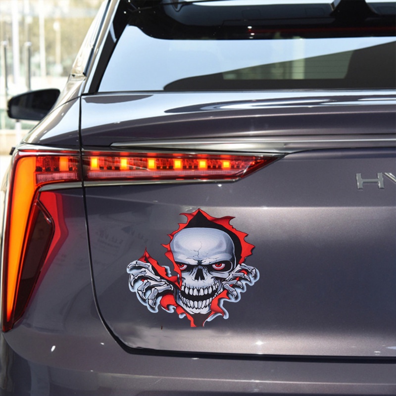 Reflektif Logam Tengkorak Mobil 3D Stiker Tahan Air Horror Tengkorak Stiker Mengintip Tengkorak Self-adhesive Tubuh PET Film Auto Decal Dekorasi
