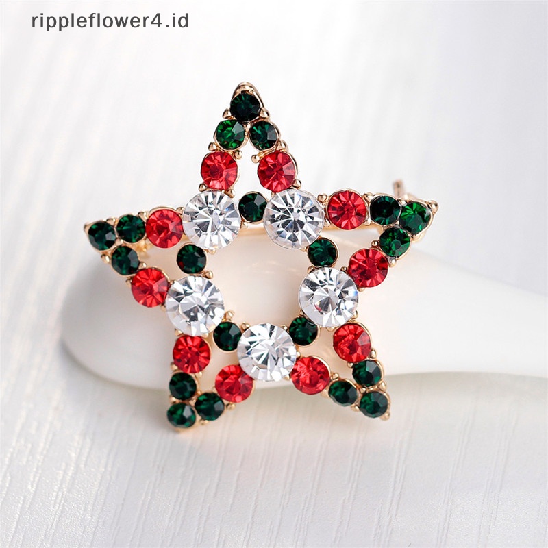 {rippleflower4.id} 1x Hot Fashion Bintang Kristal Berlian Imitasi Snowman Natal Bros Pin Hadiah Xmas~