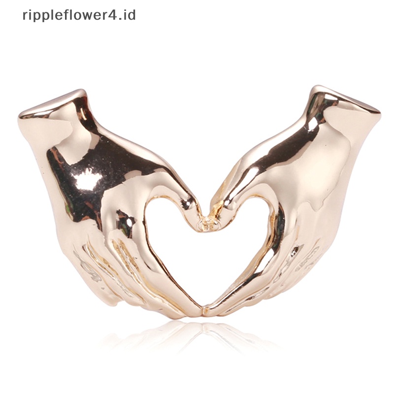 {rippleflower4.id} Bros Tangan Pose Hati Untuk Wanita Unisex Emas Perak Cinta Kantor Kausal Brooch Pin Hadiah~