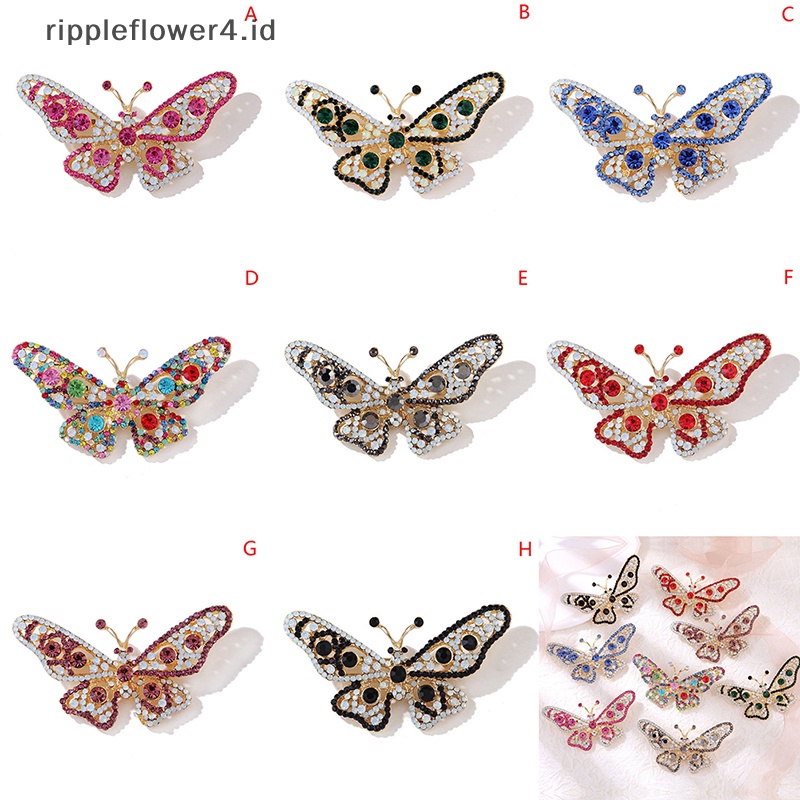 {rippleflower4.id} Fashion Berlian Imitasi Kupu-Kupu Bros Pin Wanita Pria Aksesoris Perhiasan Pesta~