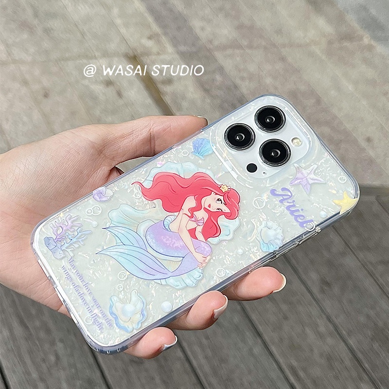 Ins Mermaid Princess Cocok Untuk iPhone 14 Pro Max Casing Ponsel iPhone Double-layer Pola Dicetak Kompatibel Dengan Iphone13 13pro 13prm iPhone 11 11pro 14plus 12Pro Max Shockproof TPU Phone Case