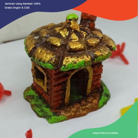 Hiasan aquarium rumah saung mini, dekorasi aquarium rumah saung mini, ornamen aquarium rumah saung m