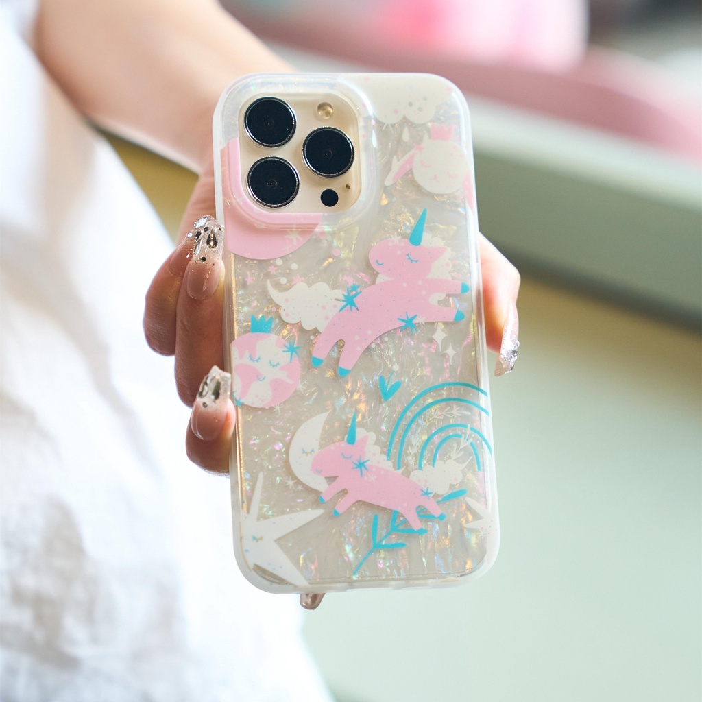 Ins Unicorn Cocok Untuk iPhone 14 Pro Max Casing Ponsel iPhone Double-layer Motif Dicetak Kompatibel Dengan Iphone13 13pro 13prm iPhone 11 11pro 14plus 12Pro Max Shockproof TPU Phone Case