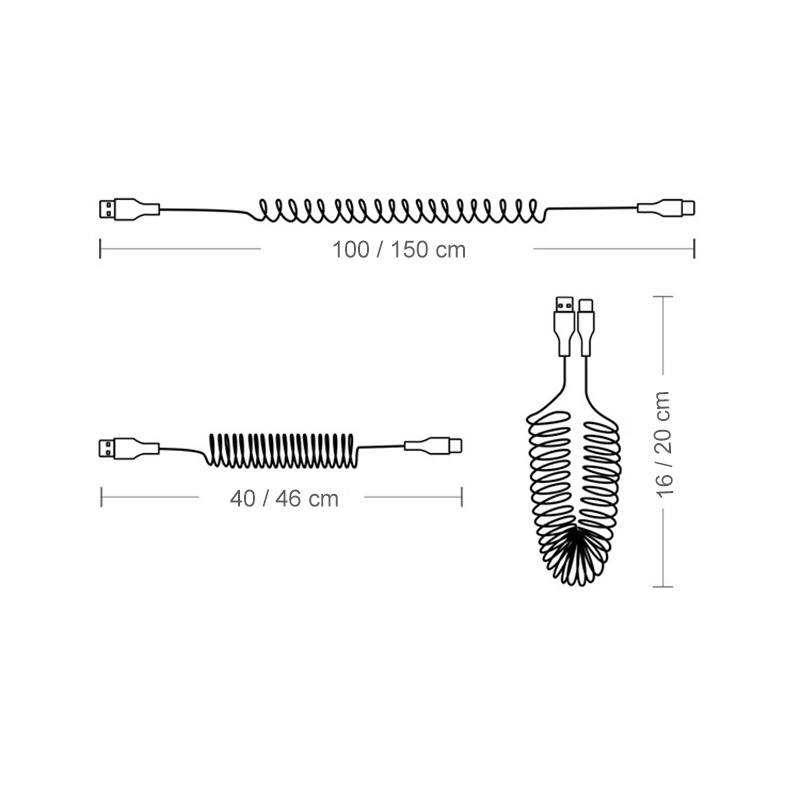 Kabel Data 3in1 Spring Retractable Multifungsi/ Port USB Tipe C 66W 6A Kawat Pengisian Cepat/ Kabel Charge Hp Universal Untuk Android