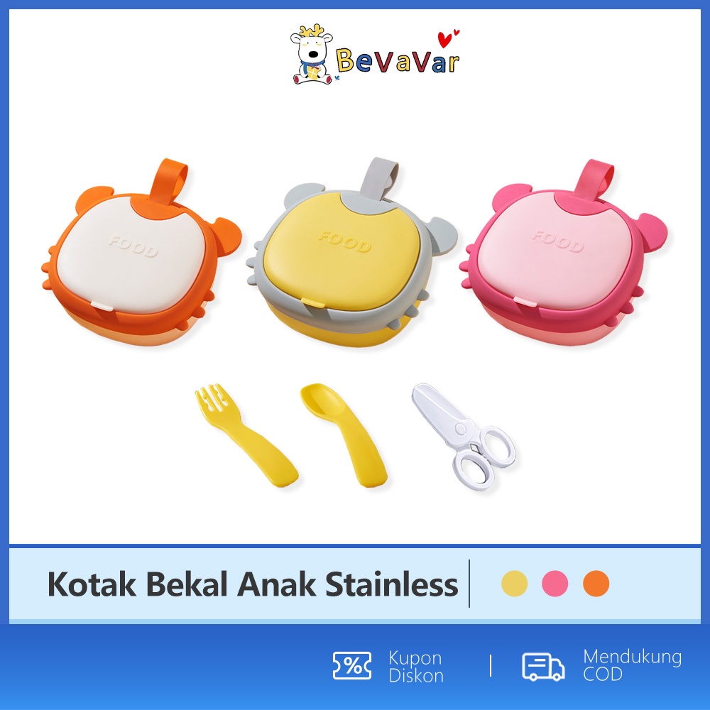 BEVAVAR  mangkuk bayi Gunting/Lunch Box Anak  Dengan Sendok BPA FREE