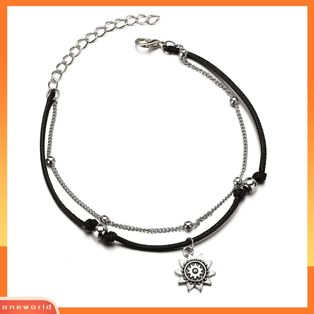 [WOD] Double Layer Bulat Bola Rantai Liontin Matahari Wanita Sandal Gelang Kaki Ankle Bracelet