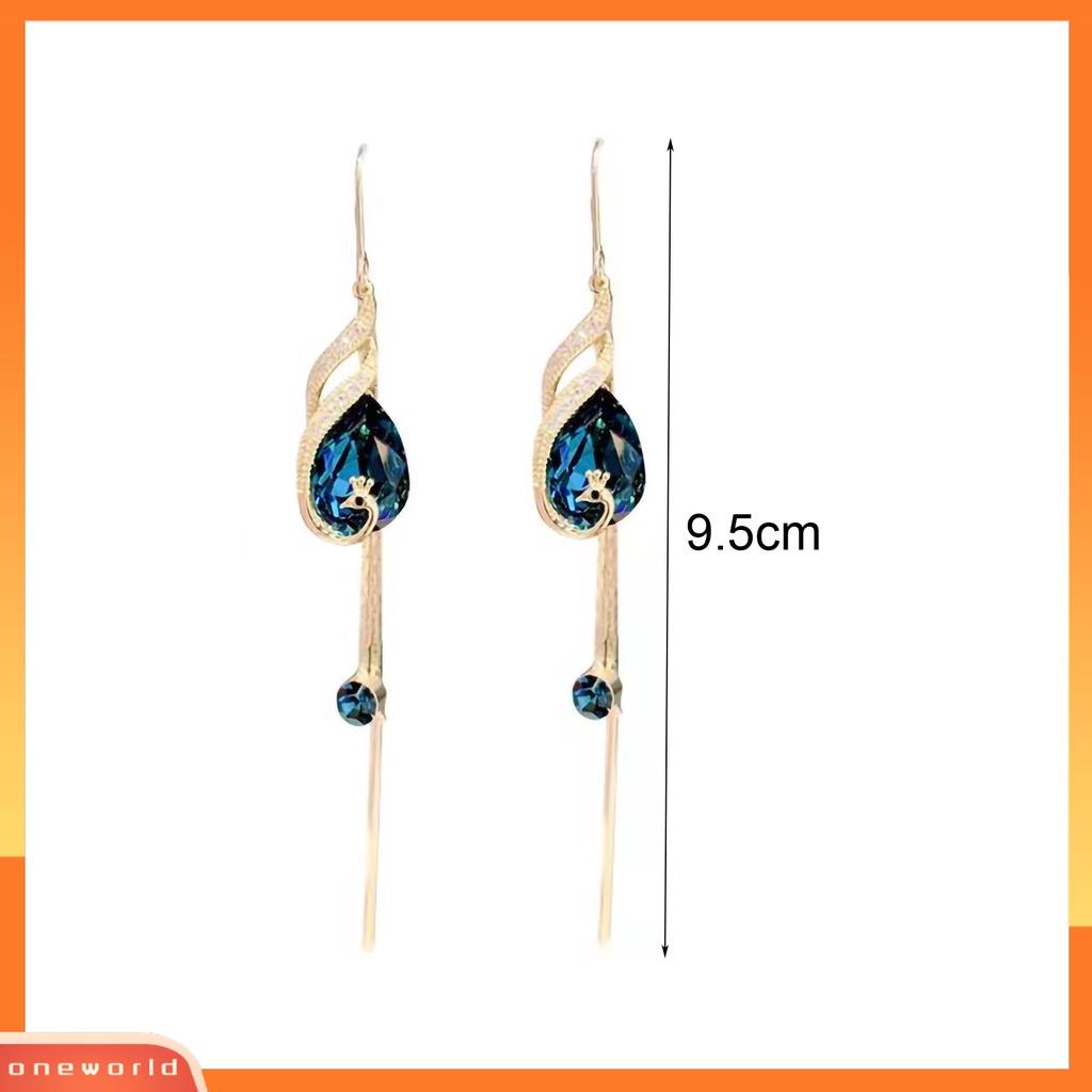 [WOD] 1pasang Anting Menjuntai Shiny Halus Fashion Jewelry Anting Linear Bentuk Merak Untuk Pacaran