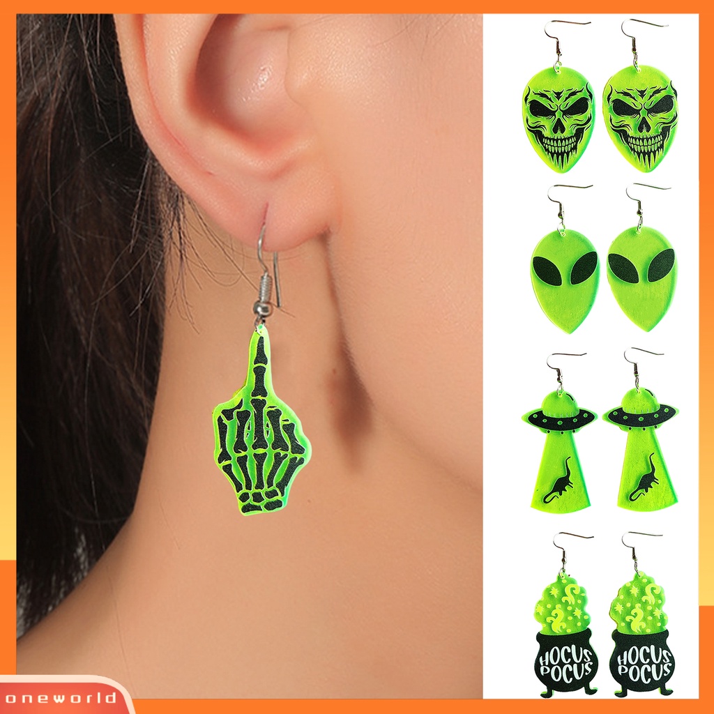 [WOD] 1pasang Anting Halloween Neon Meriah Geometris Pesta Halloween Tengkorak Mengerikan UFO Penyihir Drop Anting Berdandan Perhiasan Hadiah Untuk Festival Hantu