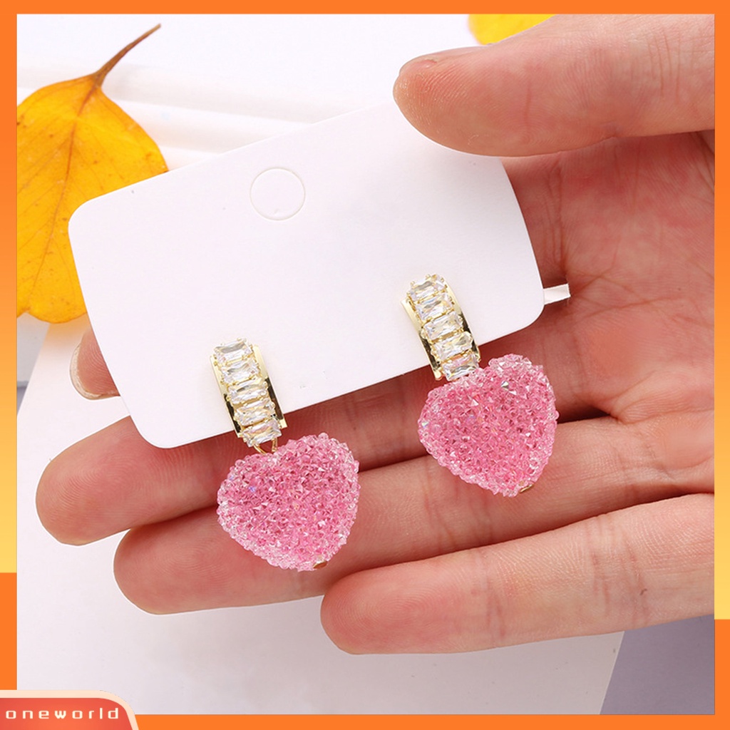 [WOD] 1pasang Anting Menjuntai Shiny Cubic Zirconia Sweet Geometric Anti Luntur Hias Hadiah Ulang Tahun Wanita Pink Fudge Cinta Liontin Stud Earrings Perhiasan Untuk Pacaran