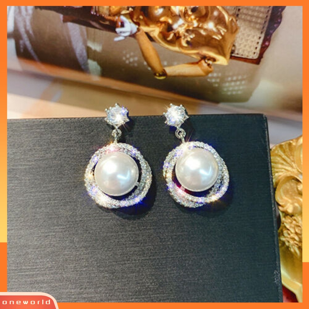 [WOD] Wanita Elegan Berlian Imitasi Mutiara Imitasi Lingkaran Menjuntai Ear Stud Earrings Perhiasan Hadiah