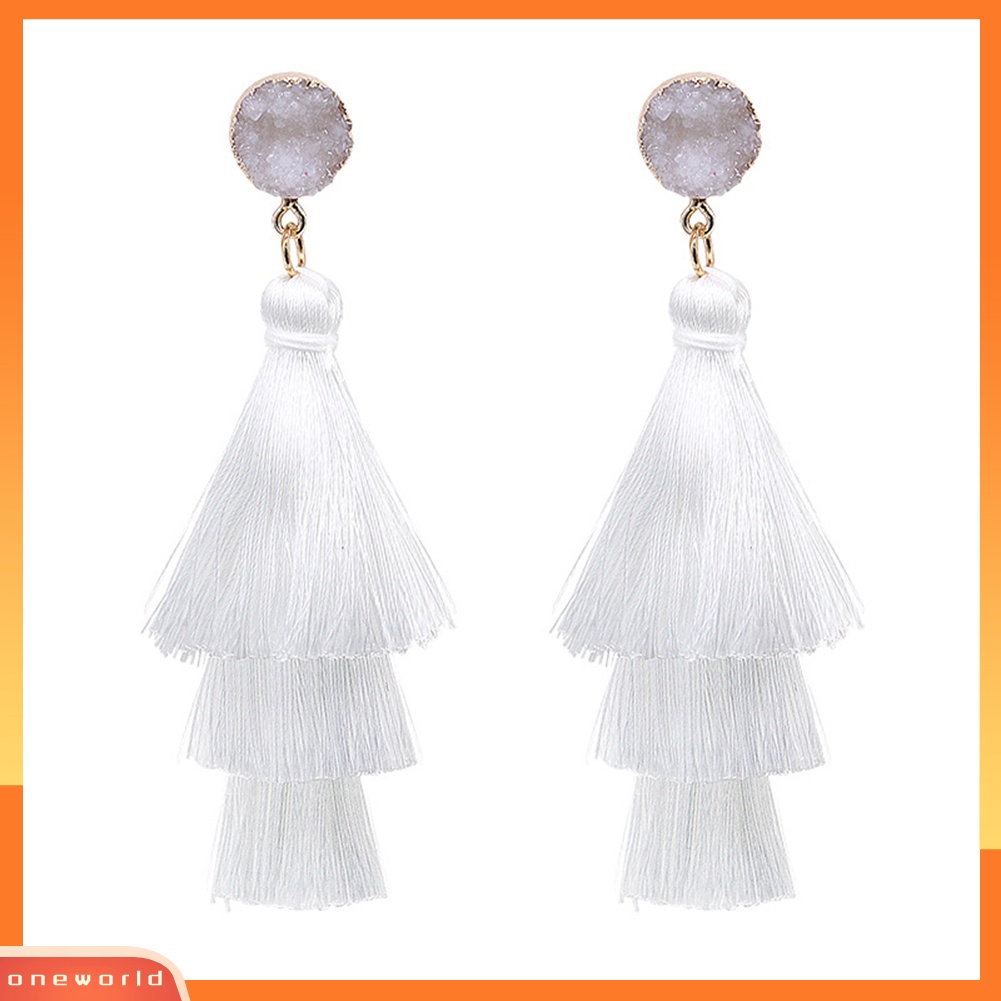 [WOD] Bohemian Wanita Faux Quartz Multilayer Panjang Rumbai Menjuntai Drop Earrings Perhiasan