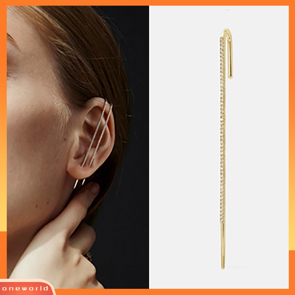 [WOD] 1pc Wanita Ear Wrap Crawler Cubic Zirconia Anting Kait Auricle Slash Jewelry