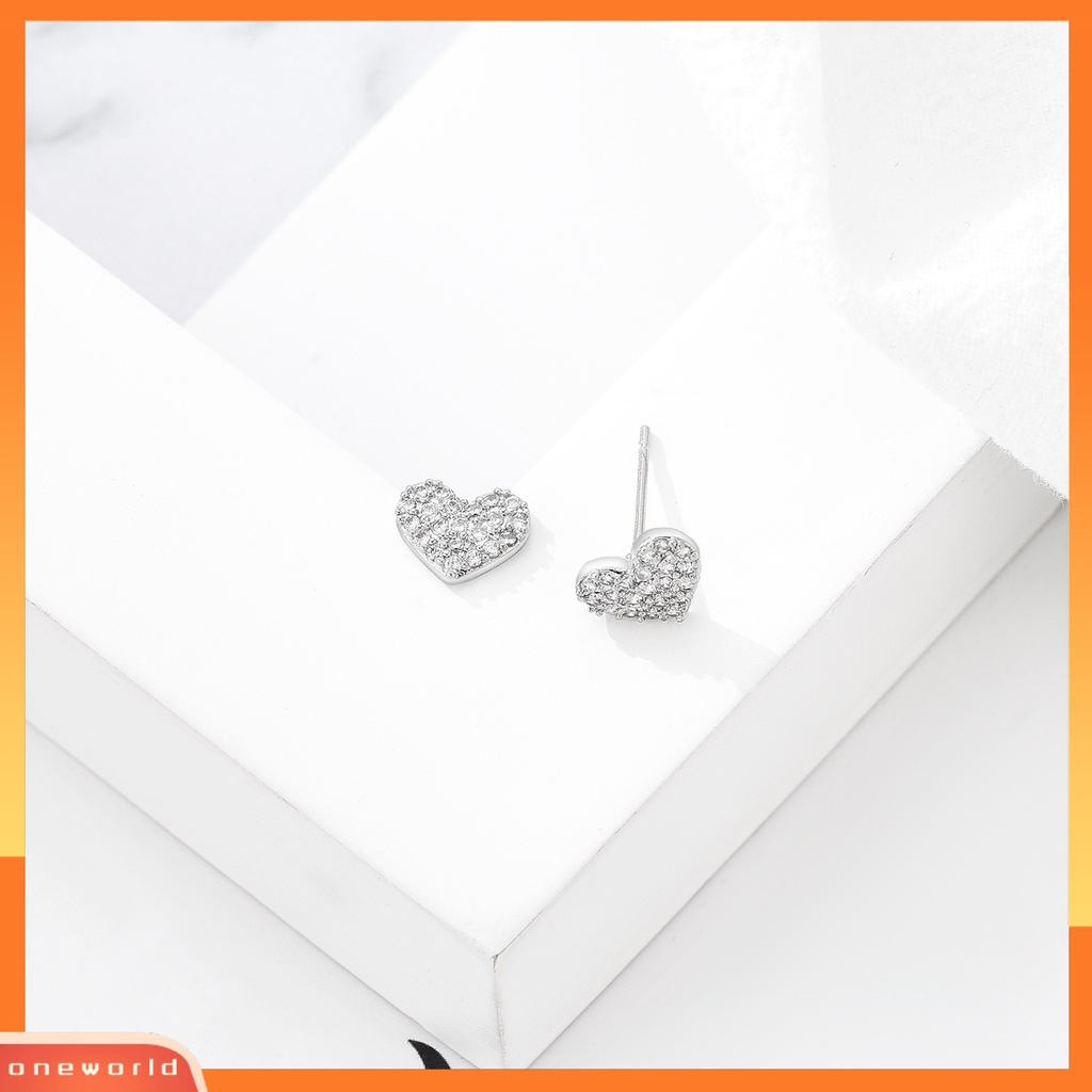 [WOD] Wanita Sederhana Cubic Zirconia Geometris Hati Bentuk Bulat Ear Stud Perhiasan Hadiah