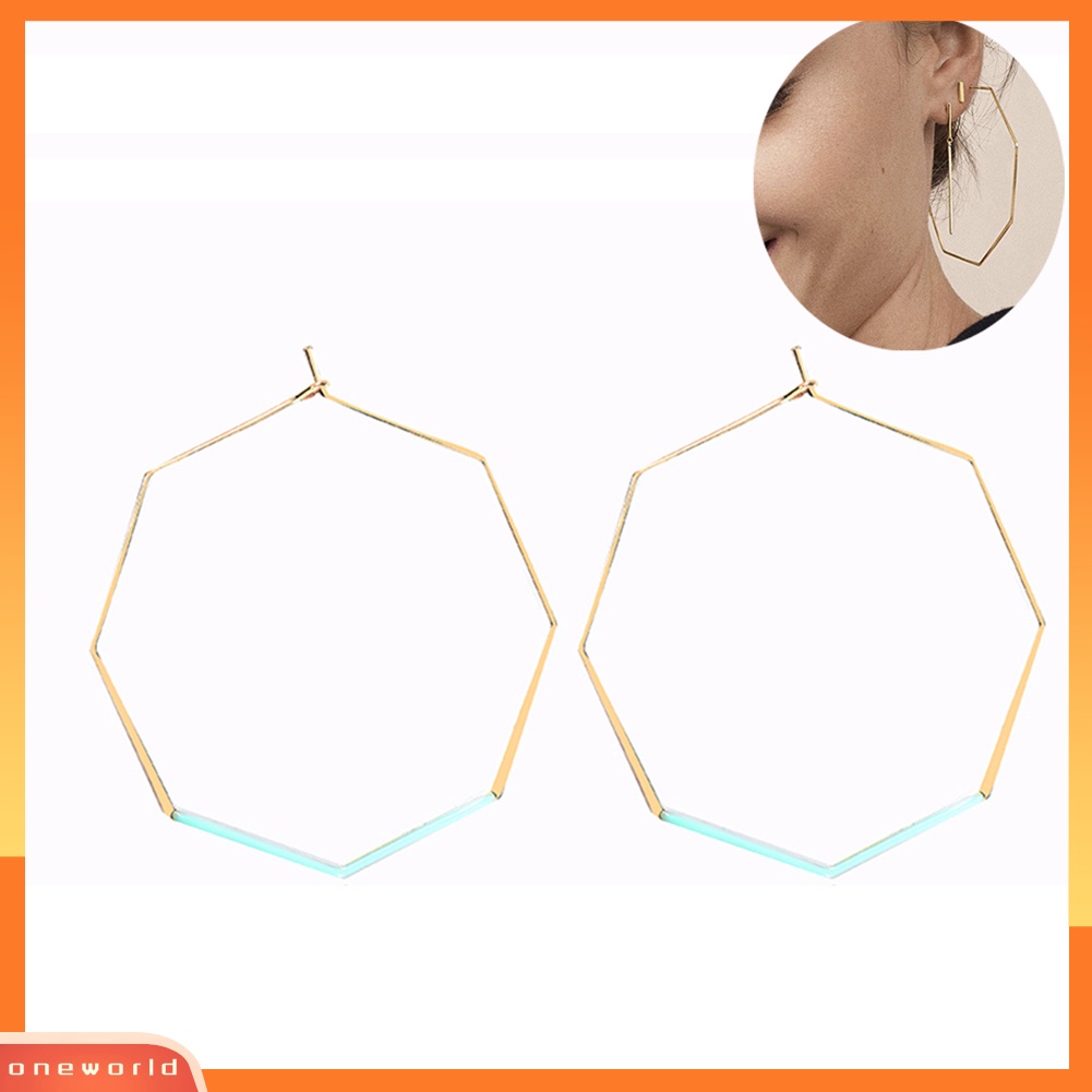 [WOD] Fashion Wanita Berongga Oktagonal Enamel Menjuntai Hoop Earrings Statement Jewelry