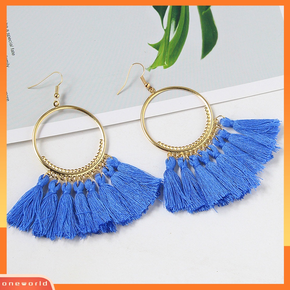 [WOD] Vintage Wanita Pesta Lingkaran Besar Rumbai Liontin Statement Hook Earrings Perhiasan