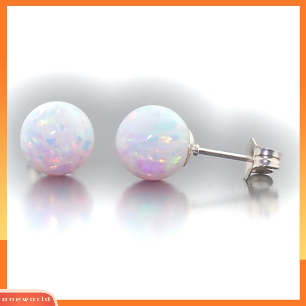 [WOD] Fashion Ladies Bulat Imitasi Opal Ear Stud Earrings Piercing Perhiasan Hadiah