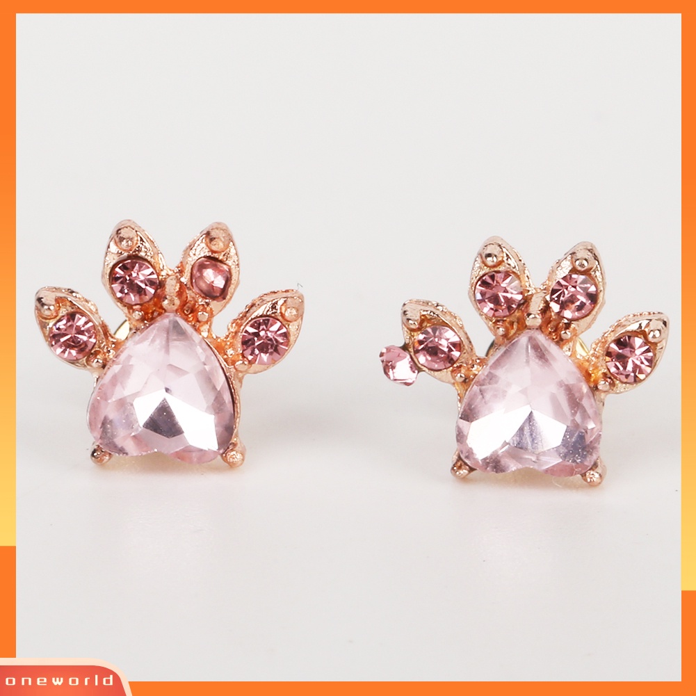 [WOD] Cute Cubic Zirconia Hias Kucing Paw Stud Anting Wanita Tindik Perhiasan Hadiah