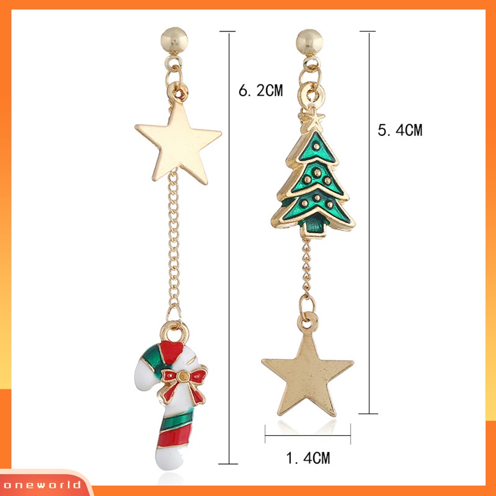 [WOD] Wanita Pohon Natal Tebu Bintang Menjuntai Asimetris Stud Earrings Perhiasan Hadiah Xmas