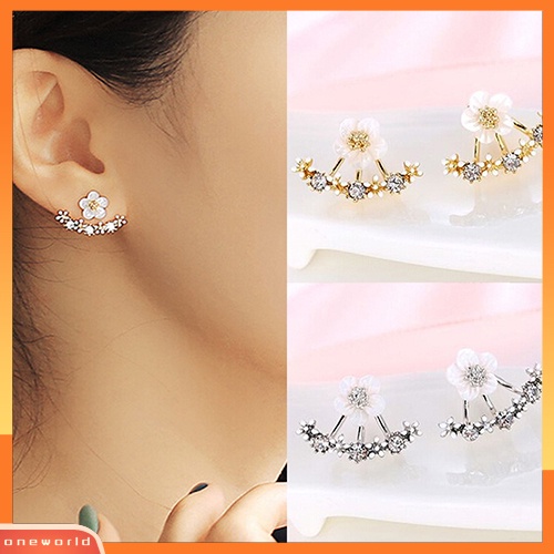 [WOD] Wanita Bunga Zirkon Telinga Jaket Gaya Korea Tembaga Ear Studs Earrings Jewelry