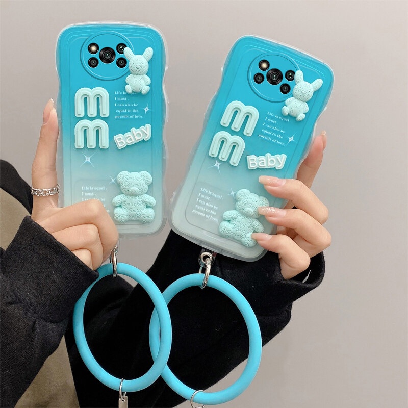 Andyh Desain Baru Untuk Xiaomi Poco X3 NFC X3 Pro Case 3D Cute Bear+ Gelang Warna Solid Fashion Gradien Premium Soft Phone Case Silikon Shockproof Casing Pelindung Penutup Belakang