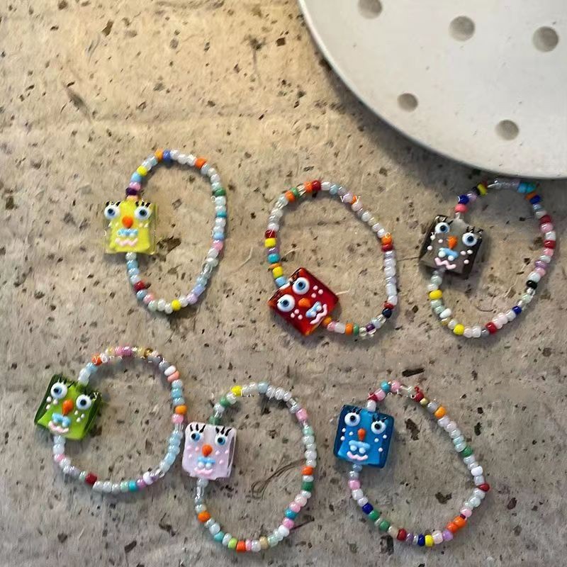 Kartun Monster Kecil Warna-Warni Gelang Manik-Manik Perempuan Korea ns Kecil Segar Manis Temperamen Gelang Pacar Pasangan Gelang