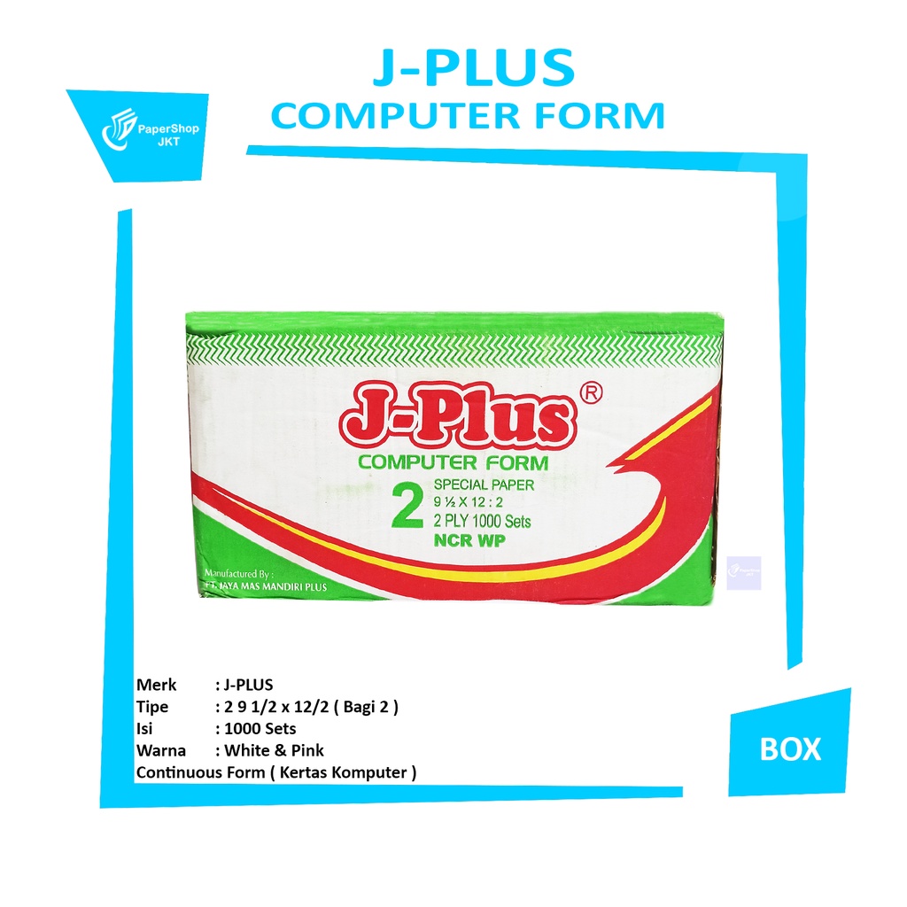 

J-PLUS - Continous Form 2 Ply 9 1/2 x 12/2 NCR Kertas Komputer - Box