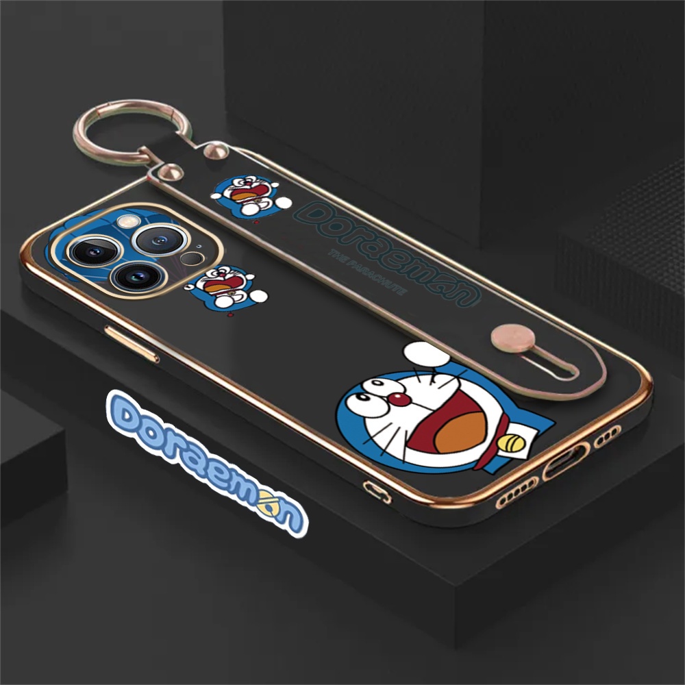 IPHONE Case Fashion Kompatibel Untuk Iphone14 Pro Max Iphone14Plus iPhone13 iPhone12 iPhone11 Xs Kartun Doraemon Lucu Lipat Stand Holder Mewah Plating Karet Soft Cover DGX