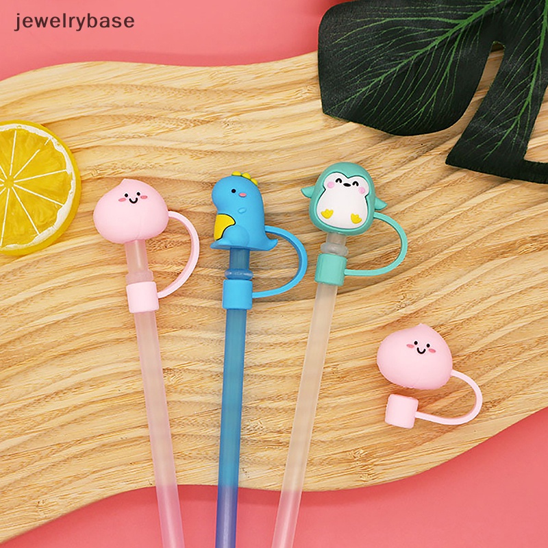 [jewelrybase] Silikon Sealing Straw Plug Reusable Minum Tutup Debu Kartun Colokan Tips Cover Suit Dapur Cangkir DIY Aksesoris Grosir Butik