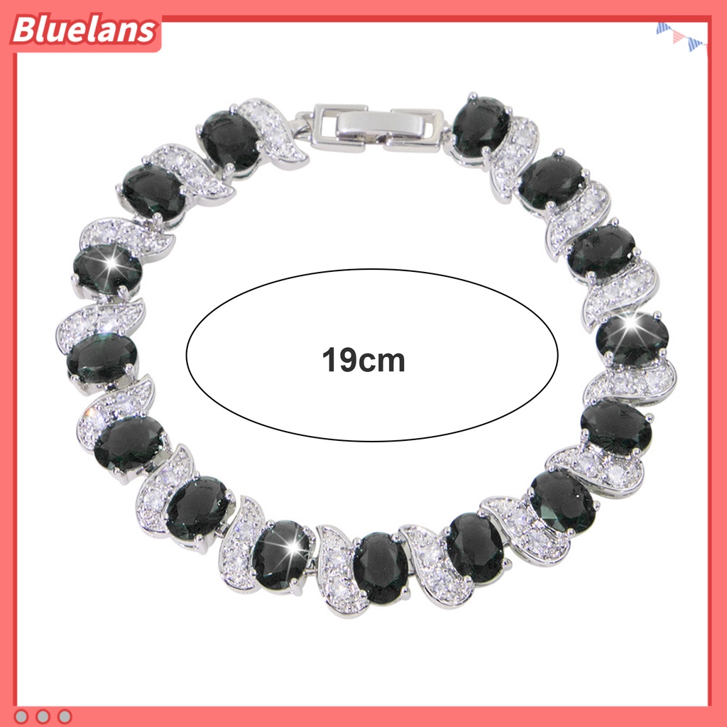 [BLS] Wanita Gelang Daun Pesona Elegan Klasik Adjustable Berlian Imitasi Biru Tertanam Ladies Bracelet Fashion Jewelry