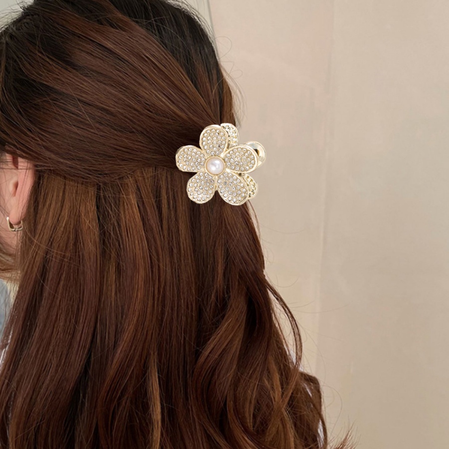 Korea Alloy Berlian Imitasi Bunga Rambut Klip Rambut Cakar Kristal Mutiara Jepit Rambut Ponytail Holder Woman Hair Accessories